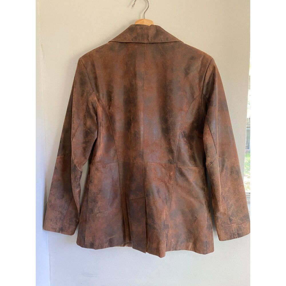 Vintage 1986 Wilsons Leather Brown Marbled Suede Jacket Large 3 Button Blazer, S - Picture 3 of 8